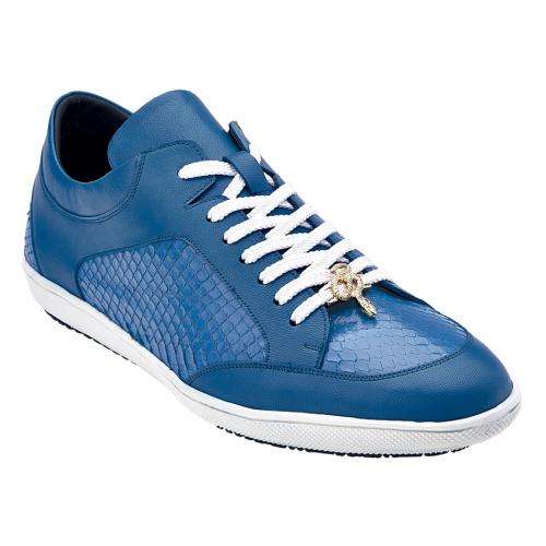 Belvedere "Oscar" Royal Blue Genuine Snake / Soft Calf Casual Sneakers 33042